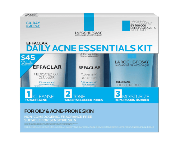 Effaclar Daily Acne Essentials Kit, Acne Treatment System, Salicylic Acid Acne Cleanser, Pore Refining Toner, & Matte Face Moisturizer for Oily Skin & Combination