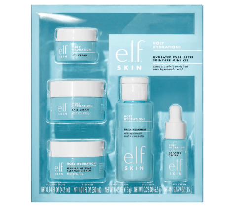 e.l.f. SKIN Holy Hydration! Hydrated Ever After Skincare Mini Kit, Cleanser, Makeup Remover, Moisturizer & Eye Cream For Hydrating Skin, Airplane-Friendly Sizes