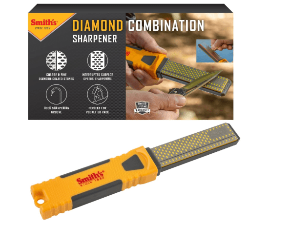 Smith's DCS4 4” Diamond Combination Sharpener - Double Sided Stone - Outdoor Field Knife Sharpener - Fish Hook & Pointed Tools Micro Sharpener - Lightweight, Compact, Handheld