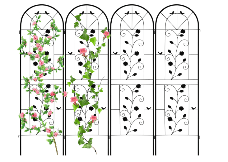 LZRS 4 Pack Rustic Iron Arch Decoration Garden Trellis with Black Metal Coating – Perfect for Supporting Climbing Plants Outdoor, Roses, Vines, Flowers, and Vegetables.