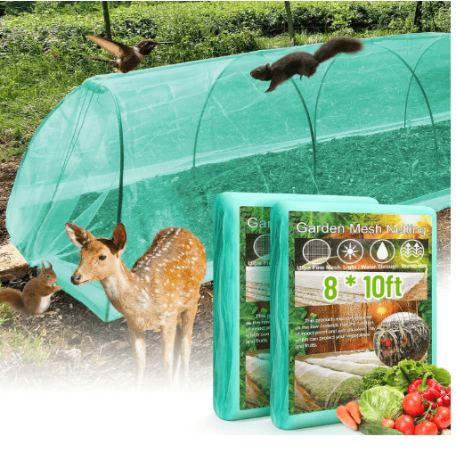 2 Pack Garden Netting 8 x 10 ft Ultra Fine Mesh Garden Netting Green Mesh Plant Cover Raised Beds Barrier Screen Protection for Vegetable Fruits Flowers Crops Greenhouse Rows from Birds Squirrels