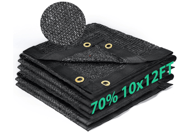 Kesfitt 70% Shade Cloth 10x12 ft, Breathable HDPE Mesh Sun Shade Tarp for Garden & Greenhouse, UV Resistant Outdoor Shade Fabric with Copper Grommets for Plants, Patio, Yard