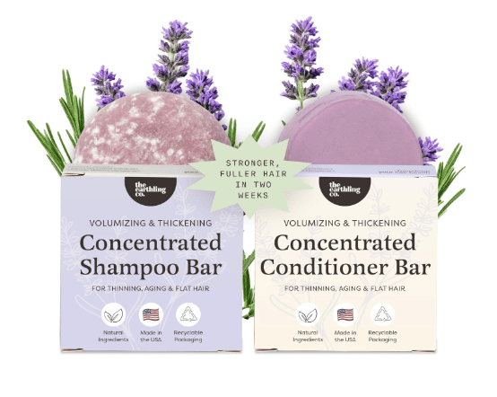 The Earthling Co. Volumizing Shampoo & Conditioner Bar Set For Thickening, Fullness, Strength, and Growth - Sulfate, SIlicone, Paraben Free for Thinning, Flat, Fine Hair - Made in USA (Wild Lavender)