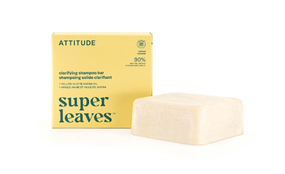 ATTITUDE Clarifying Shampoo Bar, Natural Origin, for Greasy and Oily Hair, Jojoba Oil & Yellow Clay, EWG Verified & Clean ingredients, Vegan, Earl Grey & Fresh Cucumber Scent, 4 Oz