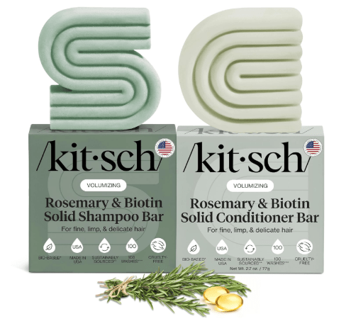 Kitsch Rosemary & Biotin Shampoo and Conditioner Set for Hair Growth - Strengthening, Thickening & Volumizing Shampoo and Conditioner Bar - Paraben, Sulfate & Silicone Free