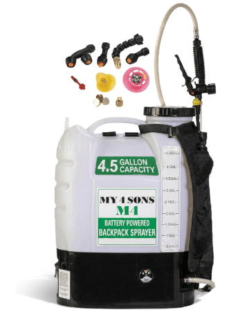Backpack Sprayer - MY4SONS M4 4-Gallon Battery Powered - Cordless Electric Pump, Adjustable Wand, Waterproof Tank, Powerful 80 PSI Pump, Ideal for Garden, Lawn, Field, Fertilizers & Concrete Sealing
