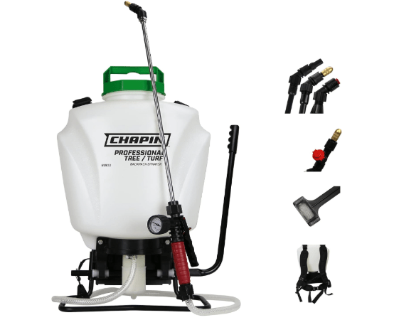 Chapin 61900 Made in The USA 4 Gallon Tree and Turf Pro Commercial Backpack Sprayer with Stainless Steel Wand, 3 nozzles, 3 Stage Filtration, Translucent White