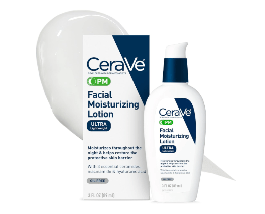 CeraVe PM Facial Moisturizing Lotion, Night Cream with Hyaluronic Acid and Niacinamide, Ultra-Lightweight, Oil-Free Moisturizer for Face, 