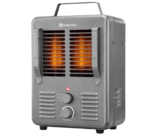Comfort Zone Milkhouse Style Utility Space Heater with Adjustable Thermostat, Electric, Portable, 3-Prong Plug, Overheat Protection, & Tip-Over