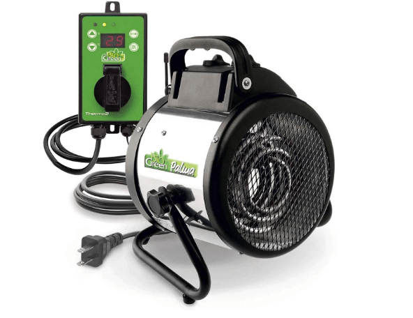 BioGreen Electric Greenhouse Heater & Fan with Digital Thermostat PALMA | 1500 Watts, 5100 BTU/hr | 5800 ft³/h Air Circulation -58 to 210.2°F | Stainless Steel | Spraywater Proof