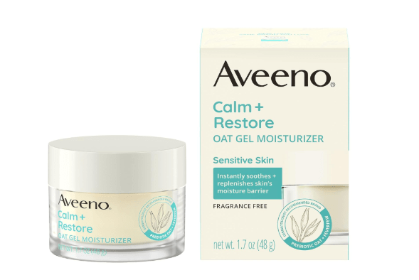 Aveeno Calm + Restore Oat Gel Facial Moisturizer for Sensitive Skin, Fast-Absorbing, Soothing Lightweight Gel Cream with Prebiotic Oat