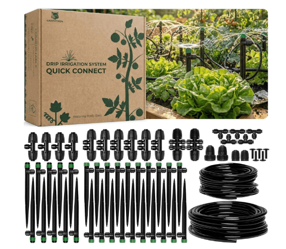 CARPATHEN Drip Irrigation System Kit - Complete Quick Connect Garden Watering System with Adjustable Sprinkler Emitters, 5/16" & 1/4" Tubing - Drip Line for Raised Beds, Greenhouse
