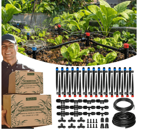 Push-to-Connect Drip Irrigation System Adjustable Irrigation System for Garden Raised Bed Automatic Plant Watering System Complete Drip Irrigation Kit with Drip Emitters, Tubing, Connectors
