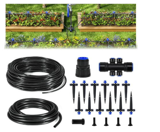 HIRALIY 50FT Garden Watering System, Drip Irrigation Kits for Plants, New Quick Connector, Blank Distribution Tubing, Saving Water Automatic Irrigation Equipment for Patio Lawn