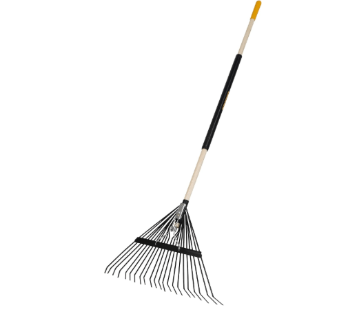 True Temper Steel Tine Leaf Rake with Hardwood/Steel Handle for Lawns, Gardening, and Dethatching, 22 Tines, Black