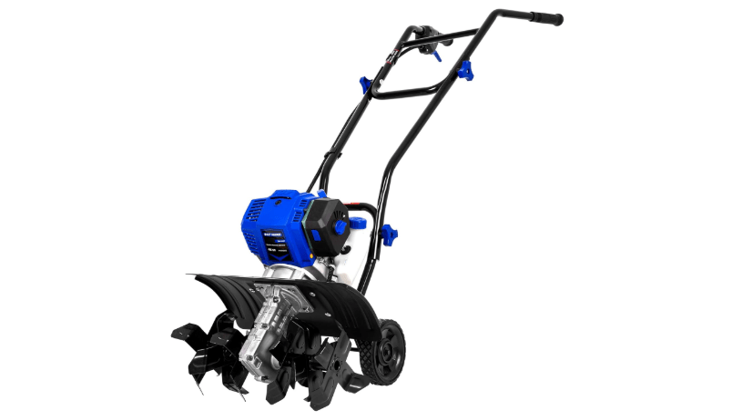 BILT HARD 46cc 4-Cycle 1.9HP Gas Powered Tiller Cultivator - 16" Heavy-Duty Steel Tines Rototiller, Adjustable Wheels & Cushioned Handle Grips for Plowing, Tilling
