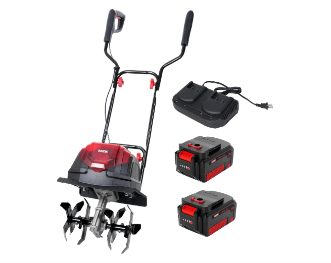 MZK 40V 12-inch Cordless Garden Tiller, 12In Width and 8.6In Depth Garden Rototiller,Battery Powered Garden Cultivator for Lawn/Gardening/Soil Cultivation(2 * 4.0Ah Battery&Charger Included),TC12D02