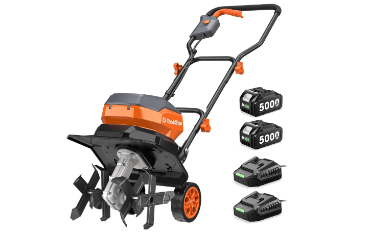 12 Inch Electric Tiller Cultivator, 40V Cordless Tiller for Gardening with 2 * 5.0 Ah Batteries, 8 Inch Depth Rototillers Battery Powered with Adjustable Wheels for Lawn Yard Weeding Soil Cultivation
