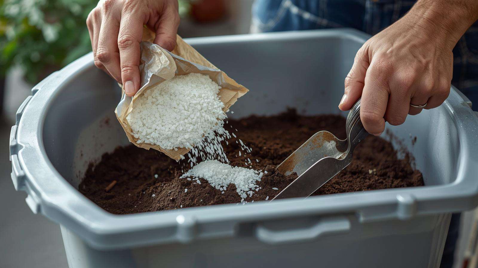 Amending a commercial store-bought succulent mix with extra perlite to improve drainage.