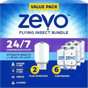Zevo Flying Insect Trap Starter Kit, 2 Plug-in Devices with 6 Refill Cartridges, Indoor Fly, Gnat & Fruit Fly Control