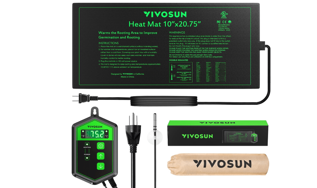 VIVOSUN 10"x 20.75" Seedling Heat Mat and Digital Thermostat Combo Set, UL & MET-Certified Warm Hydroponic Heating Pad for Germination, Indoor Gardening, Greenhouse
