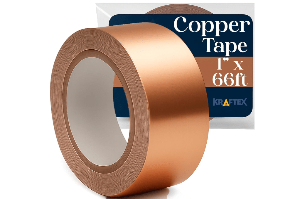 Kraftex Copper Tape [1 Inch x 66ft] – Conductive Copper Foil Tape with Adhesive for Stained Glass, Slug Barrier, Guitar Shielding & Faraday Cage 