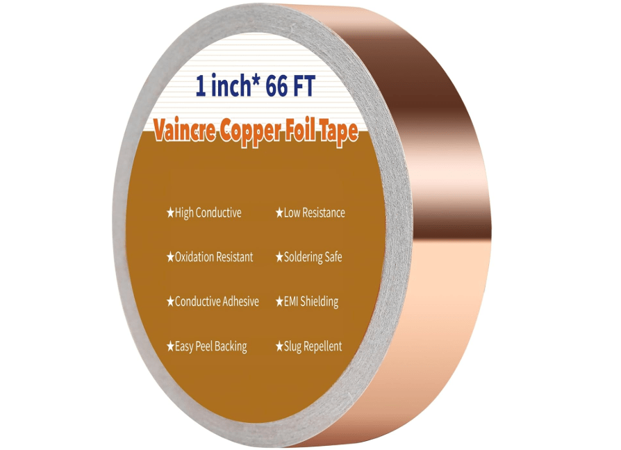 Vaincre Copper Tape (1inch X 66 FT), Copper Foil Tape with Conductive Adhesive for Stained Glass, Guitar, EMI Shielding, Crafts, Electrical Repairs and Grounding 