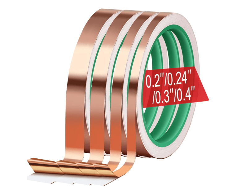 Copper Foil Tape for Stained Glass Assorted Sizes 0.2/0.24/0.3/0.4Inch x 22Yards 4 Rolls Conductive Adhesive Foil Sheilding Tape for Guitars, EMI, Electrical Repairs 