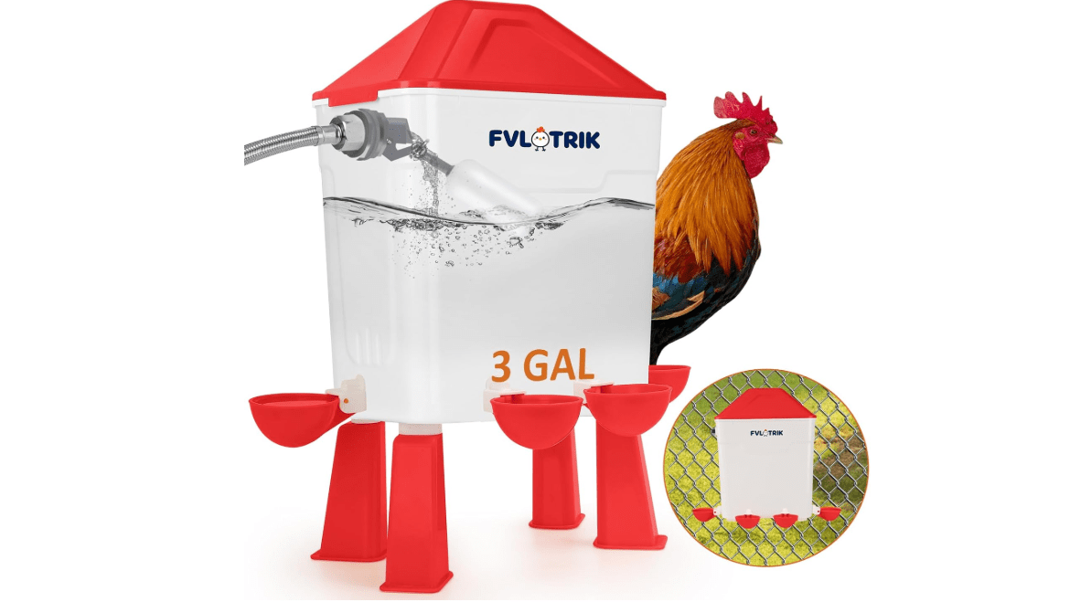 3 Gallon Automatic Chicken Waterer for Hands-Free Hydration, Float-Controlled Chicken Watering System with Leak-Proof Design, 2.75" Cups for All Poultry, 60" Hose for 3/4" Connections 
