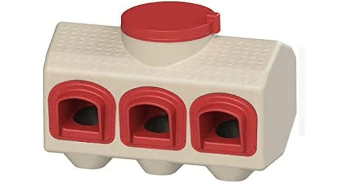 OverEZ Chicken Feeder - Holds 50 Pounds of Feed - Inside or Outside Hen Coop - Large Gravity Fed Automatic Poultry Dispenser - No Waste Rainproof Design
