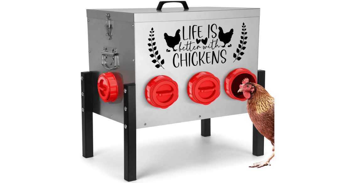 TGEYD 50LB Large Automatic Chicken Feeder – 8 Feeding Ports, No-Waste Poultry Feeder, with Adjustable Legs & Locking Lid
