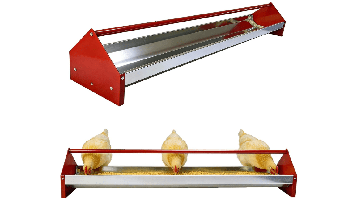 Chicken Feeding Trough,Chicken Feeder,45" Heavy Duty Galvanized Steel Feeder with Drainage Holes & Crossbar,Suitable for Poultry Feeder Trough for Chicken, Duck, Geese, Turkey (1 Piece)
