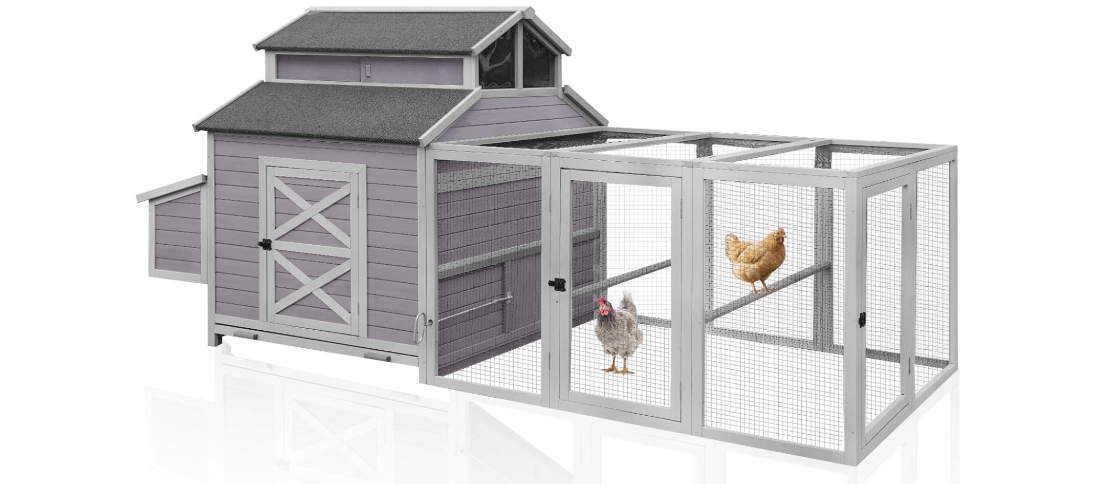 Aivituvin Chicken Coop Large 115" Wooden Chicken House with Run for 8-10 Chickens, Duck House Outdoor Poultry Cage with Nesting Box, Removable Tray, Waterproof Roof, Secure Hen House 