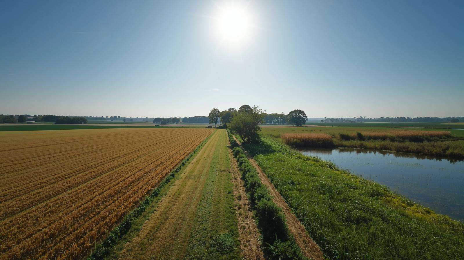 Farm landscape showing different microclimates with sun, shade, and wind protection zones