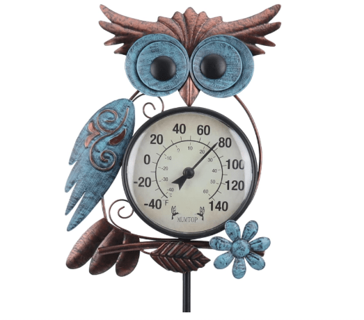 MUMTOP Outdoor Thermometer, 42 Inch Metal Owl Garden Stake Outside Wall Thermometer for Patio, Yard and Garden