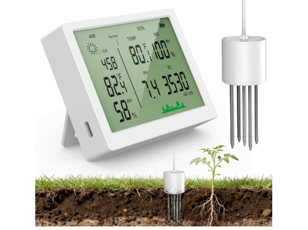 7 in 1 Soil Meter, Digital Soil Test Kit of PH/Sunlight/Fertility/Soil & Air Temp, Humidity Meter for Indoor & Outdoor Plant, Growing Environment Tester with Large LCD Display for Farm, Garden & Lawn 