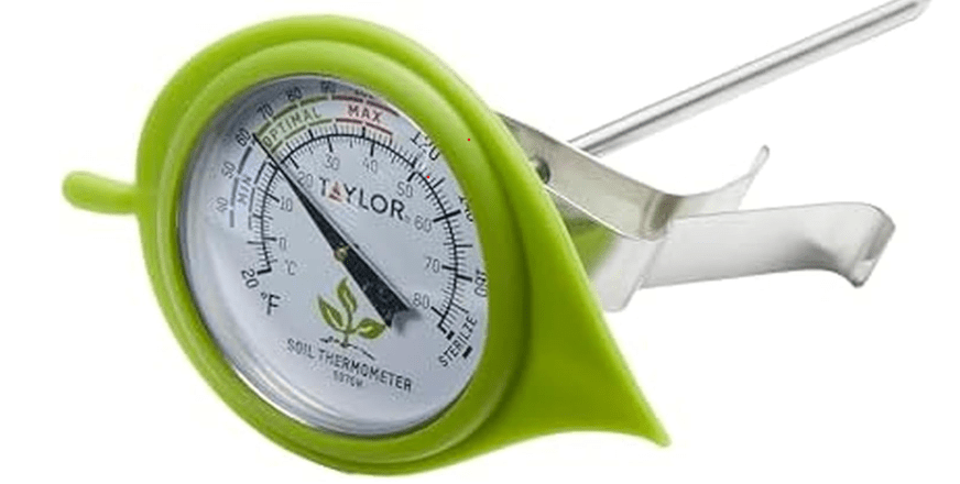 Taylor Soil Thermometer with Decorative Leaf Guard, Gardening Tool for Plant Care, Gardening, Lawn, Farm, Worm Bin, Potting, Garden Supply, and Indoor and Outdoor Plant Use, 4 Inch Stem, Silver 