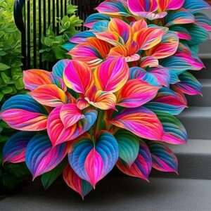 2pcs Hosta Bulb Flowers Shape Decorative Shade Landscapes with Smooth Leaf Texture Appeal (Rainbow)

