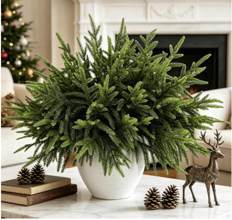 12Pcs 18" Norfolk Pine Stems, Soft Touch Christmas Branches Greenery Picks