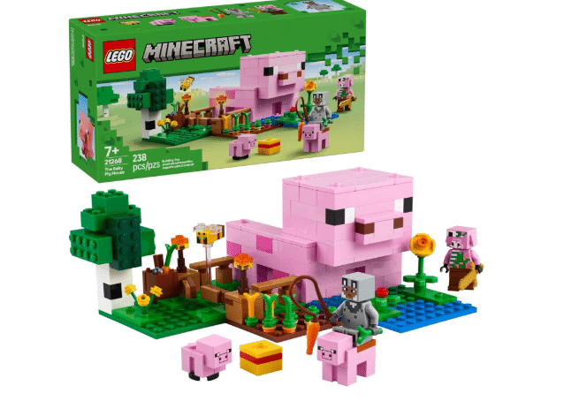 LEGO Minecraft The Baby Pig House Toy Figures and Playset - Building Minecraft Toy for Kids, Boys and Girls, Ages 7+ - Gift for Birthdays - with 2 Minifigures for Pretend Play - 21268