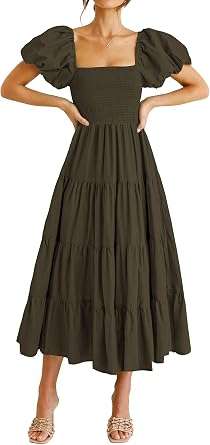 PRETTYGARDEN Smocked Tiered Ruffle Midi Dress