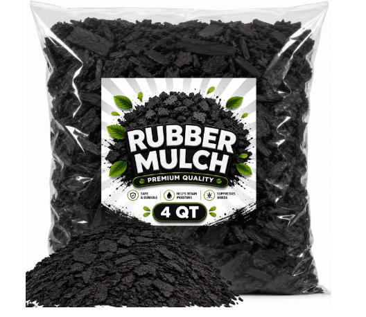 Premium Black Rubber Mulch 4 QT – Long Lasting Decorative Landscaping Ground Cover, Recycled Rubber Chips for Gardens, Flower Beds, Plants & Pathways, Fade Resistant Outdoor Mulch