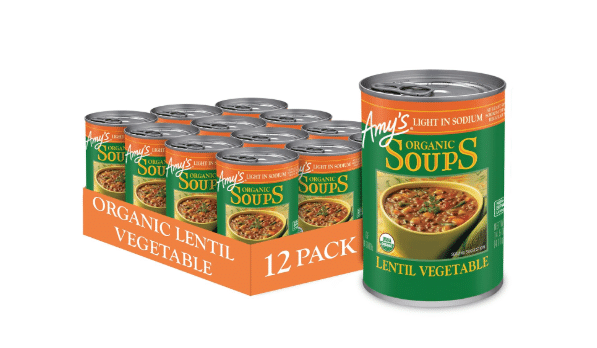 Amy's Soup, Vegan Light in Sodium Lentil Vegetable Soup, (12 Pack) 14.5 oz