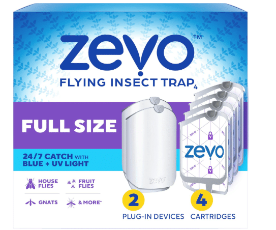 Zevo Flying Insect Trap for Fruit Flies & Gnats, 2 Plug-in Bases, 4 Refills
