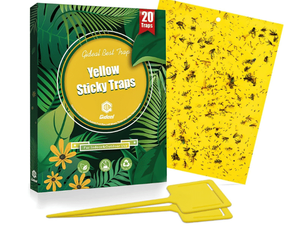 Gideal 20-Pack Dual-Sided Yellow Sticky Traps for Flying Plant Insect Such as Fungus Gnats, Whiteflies, Aphids, Leafminers,Thrips - (6x8 Inches, Included 20pcs Twist Ties)
