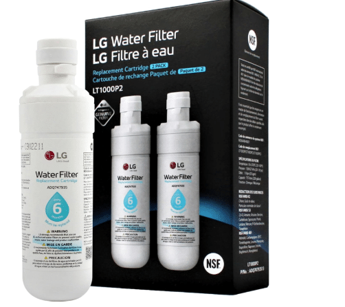 LG LT1000P2 6-Month / 200 Gallon Refrigerator Replacement Water Filter, Reduces Chlorine, 2 Count (Pack of 1), White.
