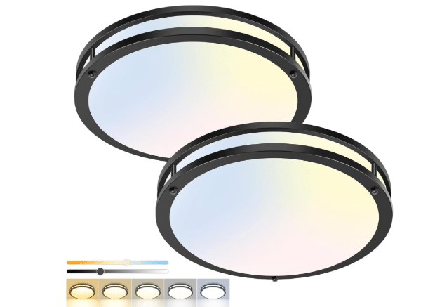 13inch Flush Mount Ceiling Light Fixture 2 Pack, Dimmable & 5 Color Temperatures Ceiling Light Black, 24W 3000K 3500K 4000K 5000K 6500K Adjustable Ceiling Lamps for Bathroom Bedroom Hallway 