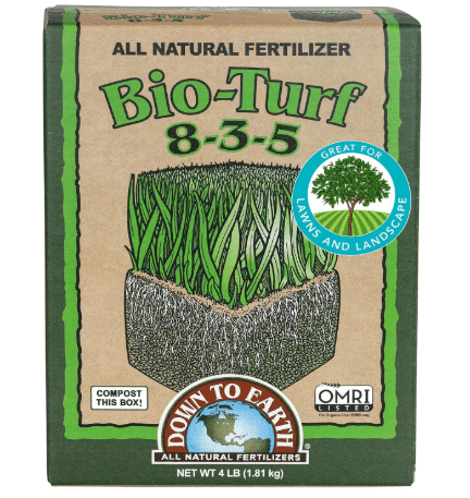 Down to Earth All Natural Fertilizers Organic Bio-Turf Lawn Food for Grass, Landscape and Ornamentals - Works with Lawn Spreaders 8-3-5, 4 lb 