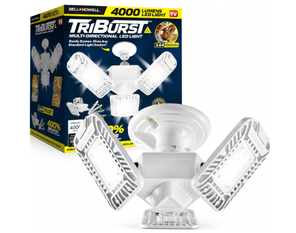 Bell+Howell TRIBURST 3 Panel Screw in LED Garage Lights, 4000LM Bright 