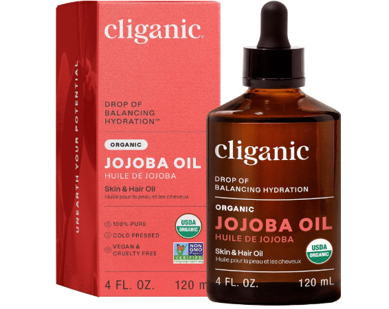 Cliganic Organic Jojoba Oil, 100% Pure Cold Pressed for Face & Hair, 4oz
